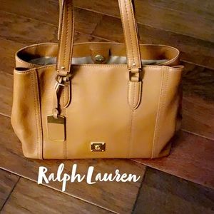 Ralph Lauren Cognac Saffiano Satchel Purse Leather